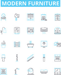 Modern furniture vector line icons set. contemporary, stylish, sleek, designer, functional, luxurious, updated illustration outline concept symbols and signs