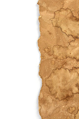 Edge of the cardboard was torn. space for text Abstract background paper stain or texture of the brown coffee stain