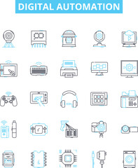 Digital automation vector line icons set. Digital, Automation, Robotics, AI, Machine-Learning, Objects, Control illustration outline concept symbols and signs