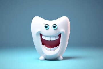 3D White Tooth Cartoon Characters with Thumbs Up - Cleaning and Whitening Teeth Concept on Bright Background. Generative ai
