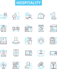 Hospitality vector line icons set. hospitality, accommodation, service, reception, amenities, courtesy, hosting illustration outline concept symbols and signs