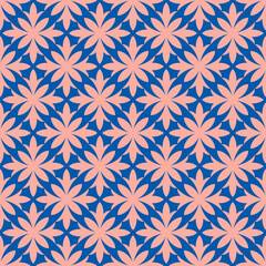 Blue seamless pattern with pink abstract flower
