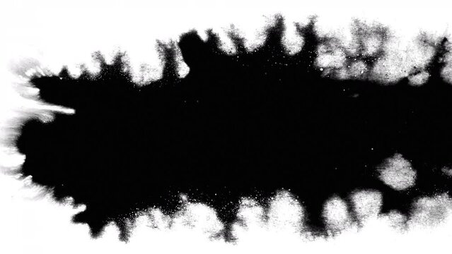 Black ink artistic flow splatter spots spills white paper beautiful reveal dripping streaks spread fluid ink alpha matte isolated watercolor ink drops transition	
