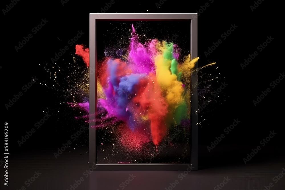 Poster abstract colorful smog with white frame for dust explosion wallpaper design. generative ai