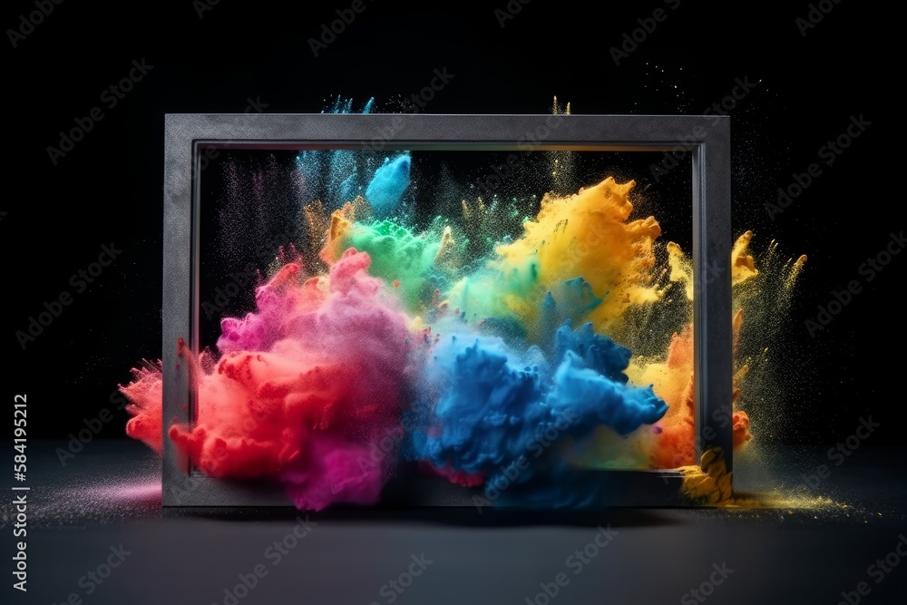 Poster abstract colorful smog with white frame for dust explosion wallpaper design. generative ai