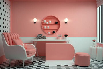 Modern interior of the female beauty salon. Super photo realistic background, generative ai illustration	
