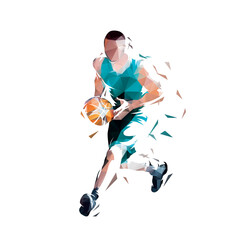Basketball player, isolated low poly vector illustration. Team sport ahtlete, polygonal drawing