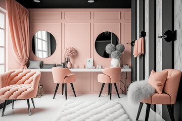Fototapeta na wymiar Modern interior of the female beauty salon. Super photo realistic background, generative ai illustration 
