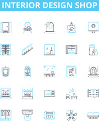 Interior design shop vector line icons set. Interiors, Design, Shop, Furniture, Decor, Home, Accessories illustration outline concept symbols and signs