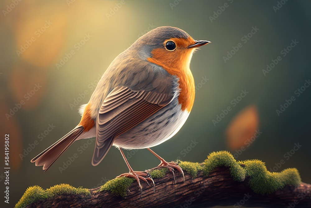 Aufkleber european robin in a vertical closeup on a branch. generative ai