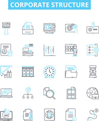 Fototapeta na wymiar Corporate structure vector line icons set. Organisation, Hierarchy, Network, Framework, Corporate, Division, Reporting illustration outline concept symbols and signs