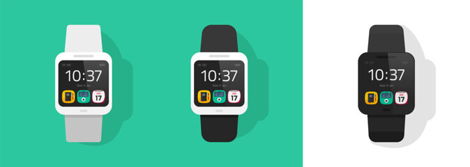 Watch smart icon flat vector set, smartwatch digital electronic wrist clock image isolated graphic illustration modern design