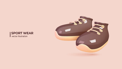 3D fashion sneakers. Realistic 3d design of Trendy comfortable sportswear for active lifestyle. Feet in modern sports footwear in cartoon minimal style. Vector illustration