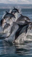 Graceful Dolphins Leaping in the Wild Ocean - Wildlife Photography, Generated by AI