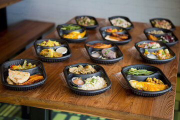 Selection of fresh healthy meals, ready made for delivery.