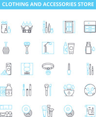 Clothing and Accessories Store vector line icons set. Apparel, Accessories, Clothing, Store, Footwear, Garments, Shoes illustration outline concept symbols and signs