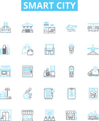 Fototapeta na wymiar Smart city vector line icons set. Smart, City, Intelligent, Sustainable, Technology, Automation, Network illustration outline concept symbols and signs