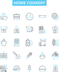 Home Cookery vector line icons set. Cooking, Home, Cuisine, Dishes, Baking, Recipe, Kitchen illustration outline concept symbols and signs