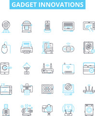 Gadget innovations vector line icons set. Tech, Gadgets, Innovation, Robotics, Smartphone, AI, Wearables illustration outline concept symbols and signs