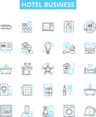 Hotel business vector line icons set. Hotel, Business, Homestay, Resort, Motel, Inn, B&B illustration outline concept symbols and signs