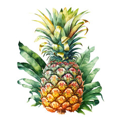 watercolor pineapple isolated on transparent, Generative AI