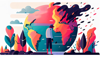 infographic illustration of the world and the weather