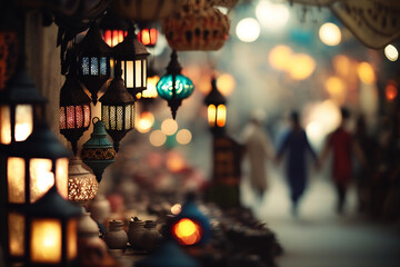 Crafts and artwork candles in a Turkish or Middle East bazaar. Created with Generative AI technology.