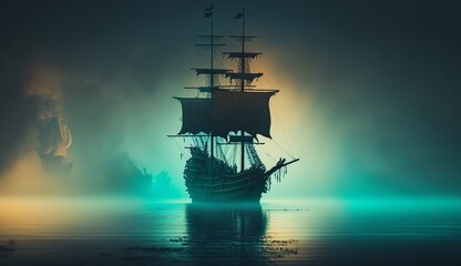 Ghost ship in the ocean