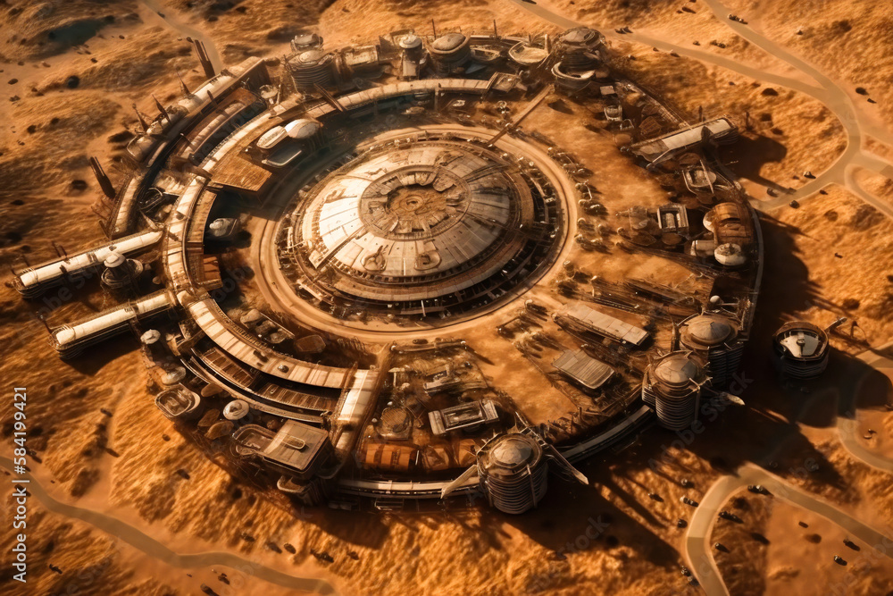 Poster future mars base or scientific facility. mars colonization concept. created with generative ai techn