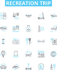 Recreation trip vector line icons set. Recreation, Trip, Holiday, Tour, Vacation, Excursion, Outing illustration outline concept symbols and signs