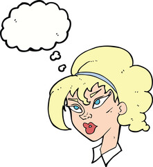 cartoon pretty woman with thought bubble