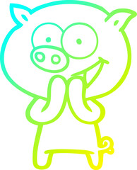 cold gradient line drawing cheerful pig cartoon