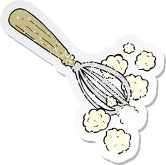 retro distressed sticker of a cartoon whisk
