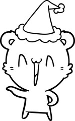 laughing polar bear line drawing of a wearing santa hat