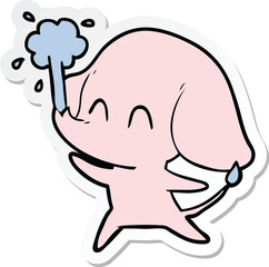 sticker of a cute cartoon elephant spouting water