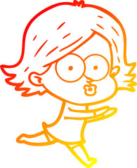 warm gradient line drawing cartoon girl pouting