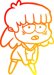warm gradient line drawing cartoon tired woman