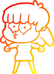 warm gradient line drawing cartoon whistling girl