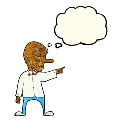 cartoon old man pointing with thought bubble