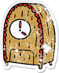 distressed sticker cartoon doodle of an old fashioned clock
