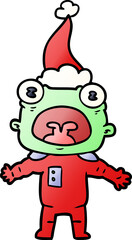 Fototapeta na wymiar gradient cartoon of a weird alien communicating wearing santa hat
