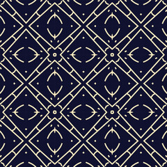 Abstract simple geometric vector seamless pattern with gold line texture on dark background 