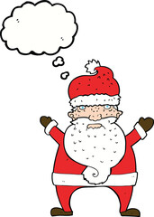 cartoon ugly santa claus with thought bubble