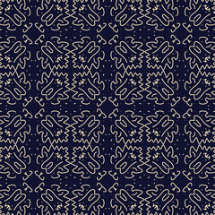 Abstract simple geometric vector seamless pattern with gold line texture on dark background 