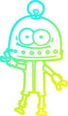 cold gradient line drawing happy carton robot with light bulb