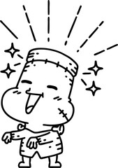 traditional black line work tattoo style happy halloween zombie monster