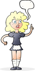 cartoon worried maid with speech bubble