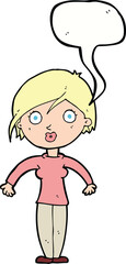 cartoon surprised woman with speech bubble