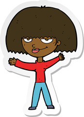 sticker of a cartoon smug woman