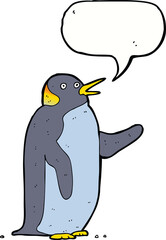 cartoon penguin waving with speech bubble